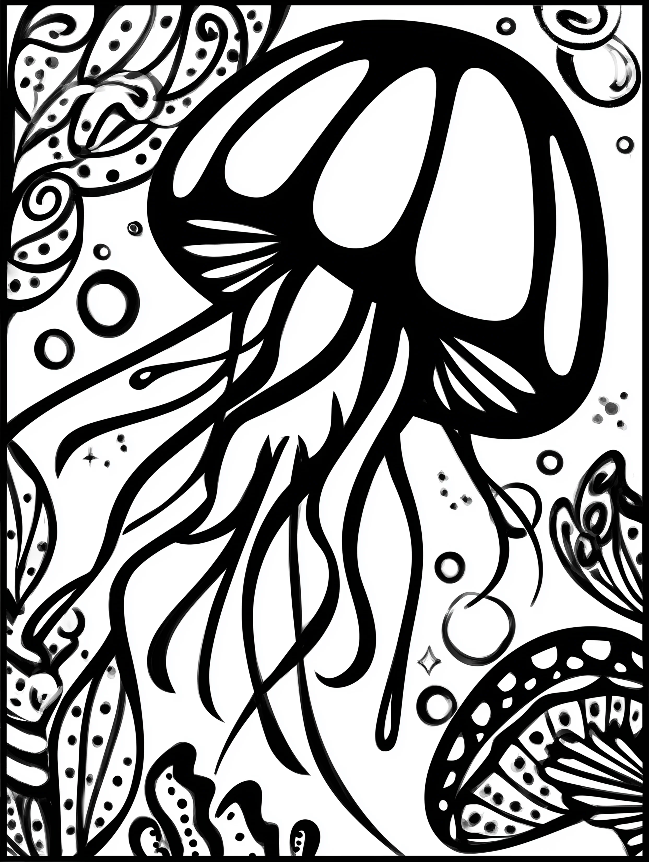 Free printable underwater coloring page for adults featuring a jellyfish veering right